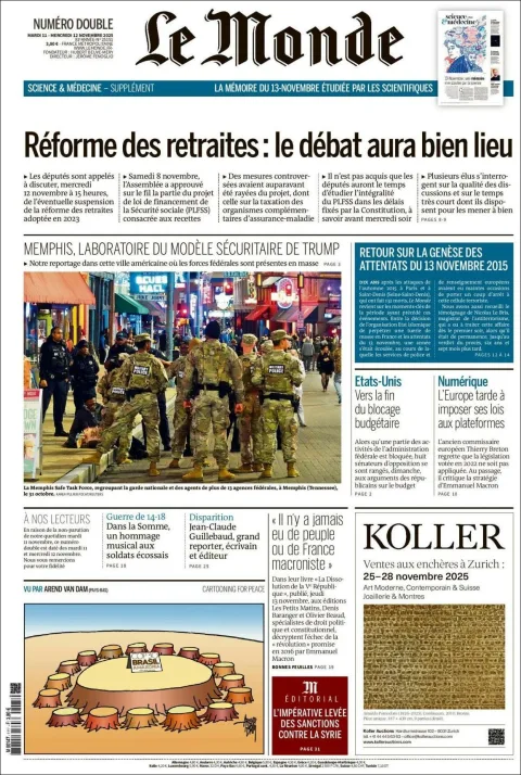 Portada de Le Monde del miércoles, 12 de noviembre de 2025