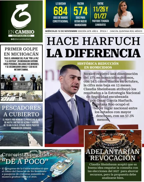 Portada de En Cambio - Quintana Roo (portada) del miércoles, 12 de noviembre de 2025