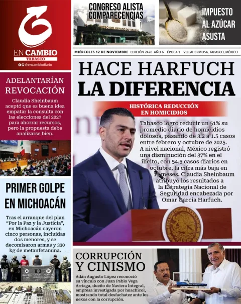 Portada de En Cambio - Tabasco (portada) del miércoles, 12 de noviembre de 2025