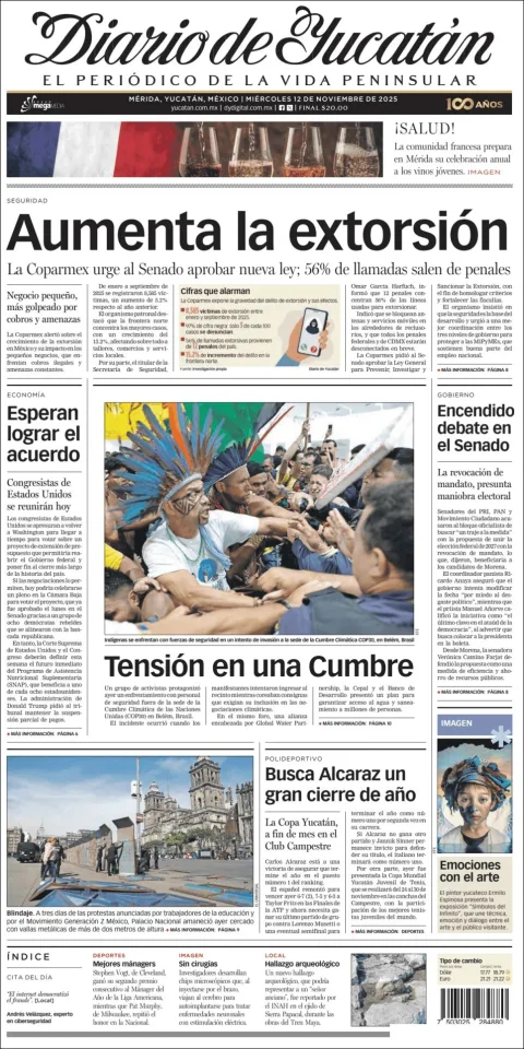Portada de Diario de Yucatán del miércoles, 12 de noviembre de 2025