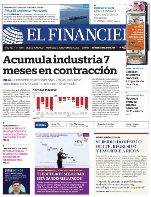 Portada de El Financiero del miércoles, 12 de noviembre de 2025