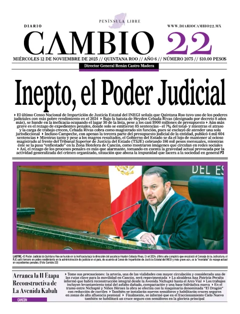 Portada de Diario Cambio 22 (portada) del miércoles, 12 de noviembre de 2025