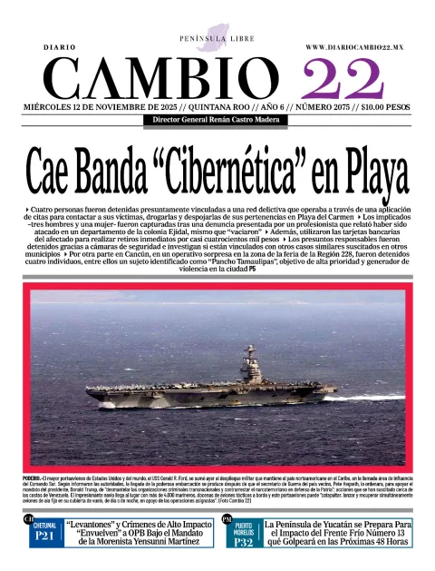 Portada de Diario Cambio 22 (contraportada) del miércoles, 12 de noviembre de 2025