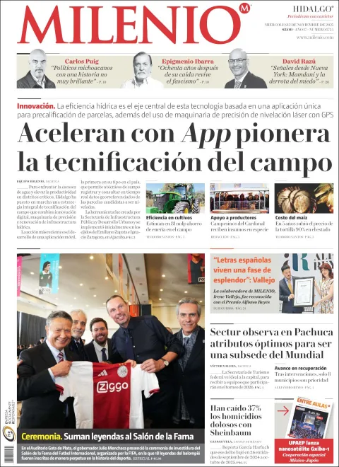 Portada de Milenio Hidalgo del miércoles, 12 de noviembre de 2025