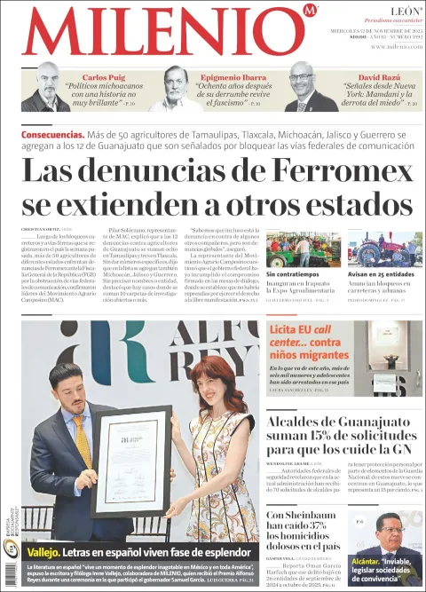 Portada de Milenio Leon del miércoles, 12 de noviembre de 2025