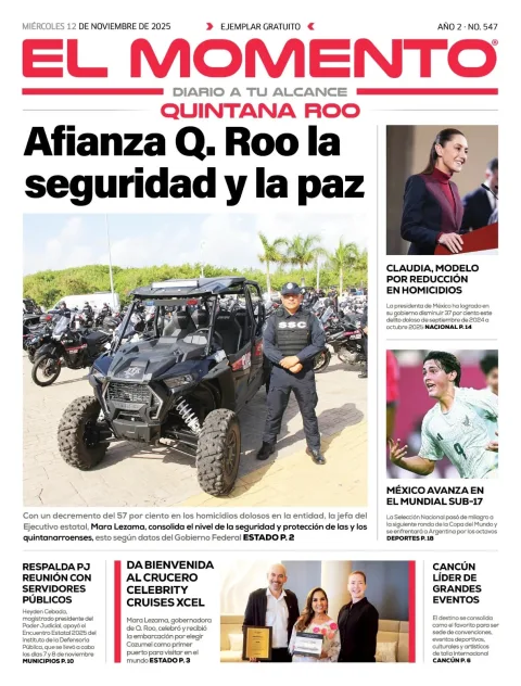 Portada de El Momento Quintana Roo del miércoles, 12 de noviembre de 2025