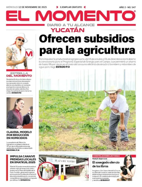 Portada de El Momento Yucatan del miércoles, 12 de noviembre de 2025