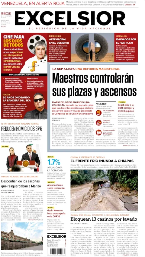 Portada de Excelsior del miércoles, 12 de noviembre de 2025