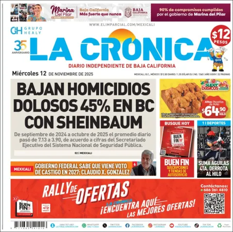 Portada de La Cronica del miércoles, 12 de noviembre de 2025