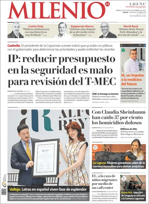 Portada de Milenio Laguna del miércoles, 12 de noviembre de 2025