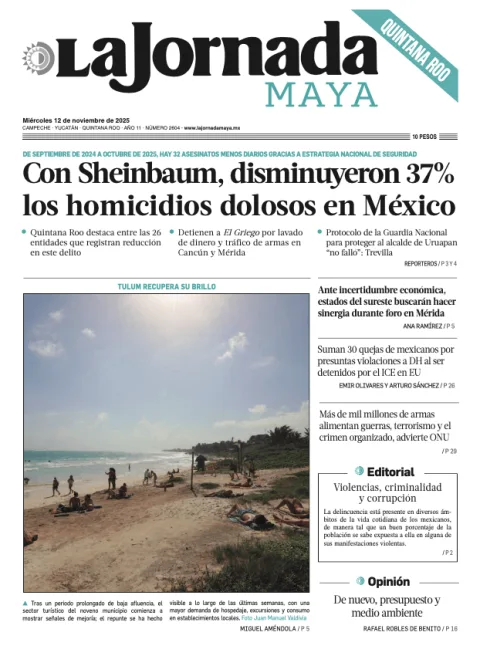 Portada de La Jornada Maya Quintana Roo del miércoles, 12 de noviembre de 2025