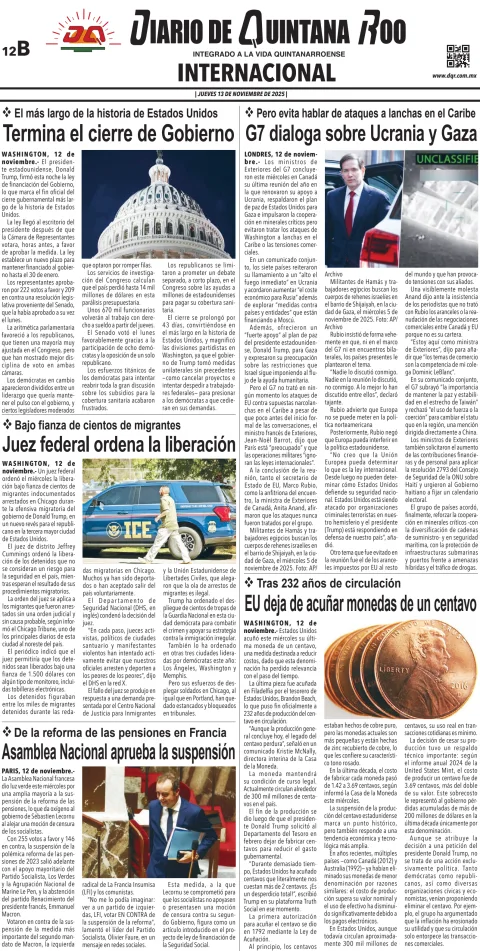 Portada de Diario de Quintana Roo (contra Portada) del jueves, 13 de noviembre de 2025