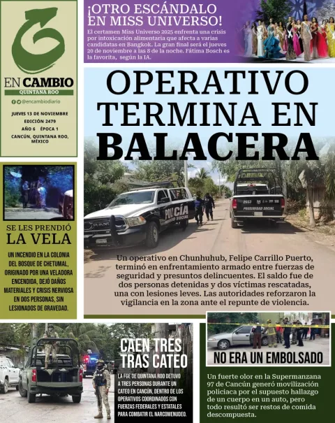 Portada de En Cambio - Quintana Roo (contraportada) del jueves, 13 de noviembre de 2025