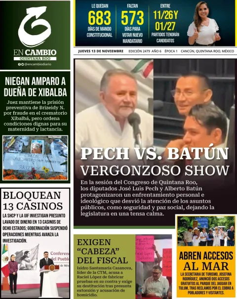 Portada de En Cambio - Quintana Roo (portada) del jueves, 13 de noviembre de 2025