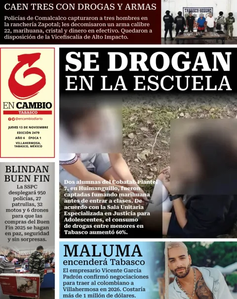 Portada de En Cambio - Tabasco (contraportada) del jueves, 13 de noviembre de 2025