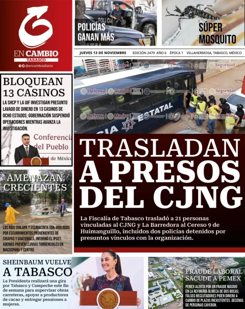 Portada de En Cambio - Tabasco (portada) del jueves, 13 de noviembre de 2025