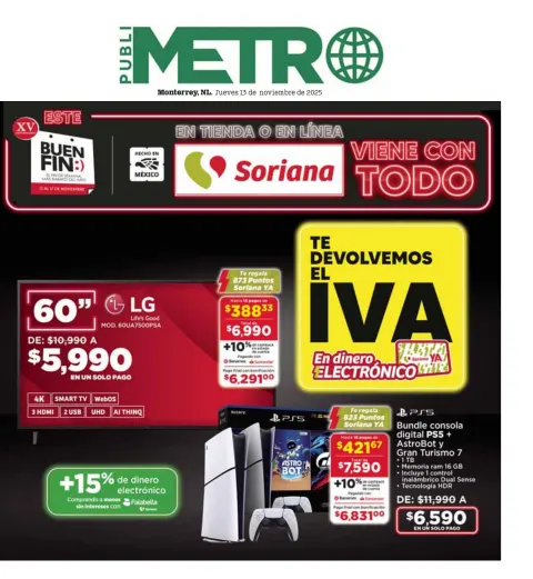 Portada de Publimetro Monterrey del jueves, 13 de noviembre de 2025