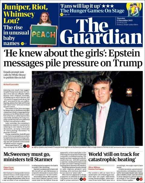 Portada de The Guardian (reino Unido) del jueves, 13 de noviembre de 2025