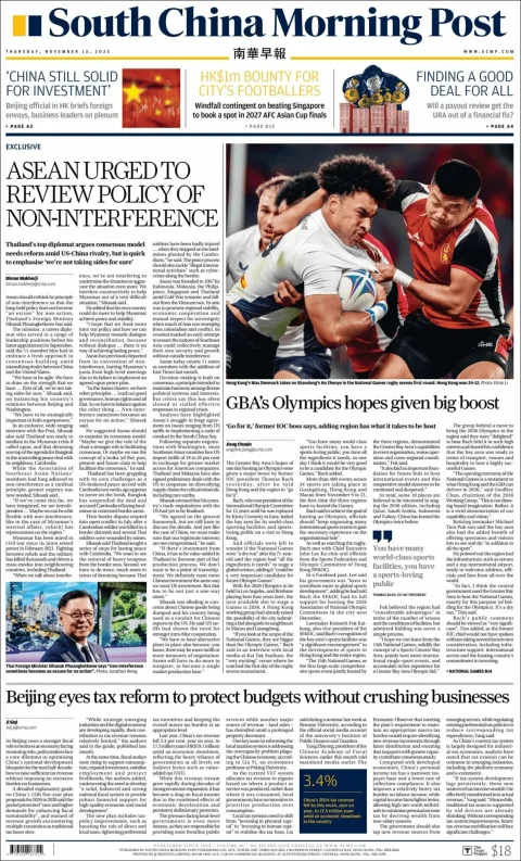 Portada de South China Morning Post del 2025-11-13