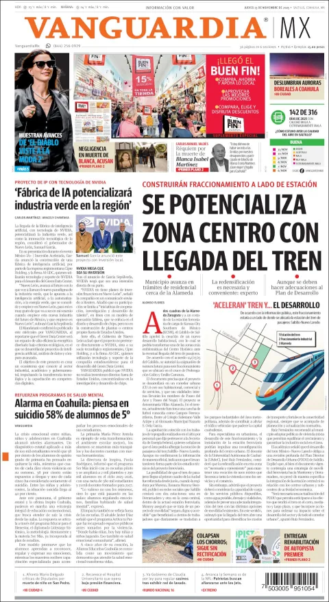Portada de Vanguardia del jueves, 13 de noviembre de 2025
