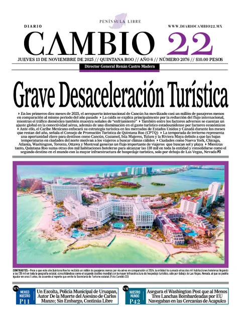 Portada de Diario Cambio 22 (portada) del jueves, 13 de noviembre de 2025
