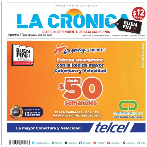 Portada de La Cronica del jueves, 13 de noviembre de 2025