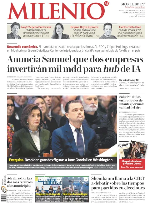 Portada de Milenio del jueves, 13 de noviembre de 2025