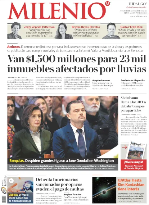 Portada de Milenio Hidalgo del jueves, 13 de noviembre de 2025