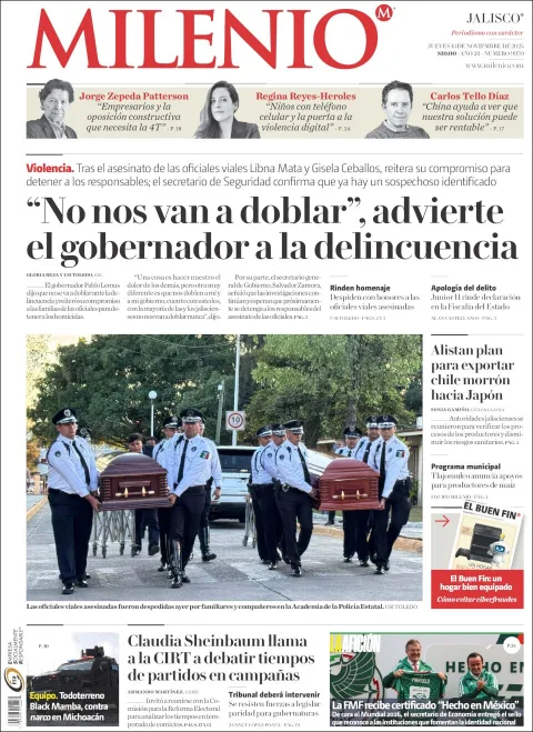 Portada de Milenio Jalisco del jueves, 13 de noviembre de 2025