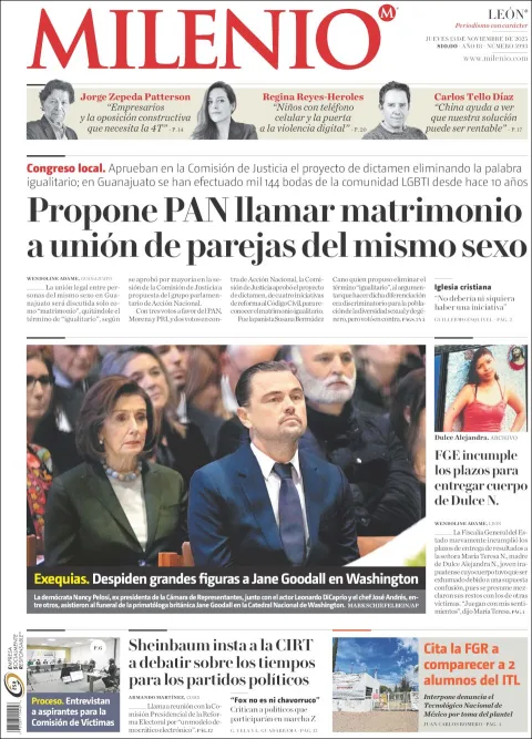 Portada de Milenio Leon del jueves, 13 de noviembre de 2025
