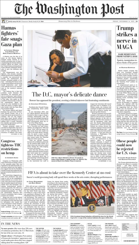 Portada de The Washington Post del viernes, 14 de noviembre de 2025