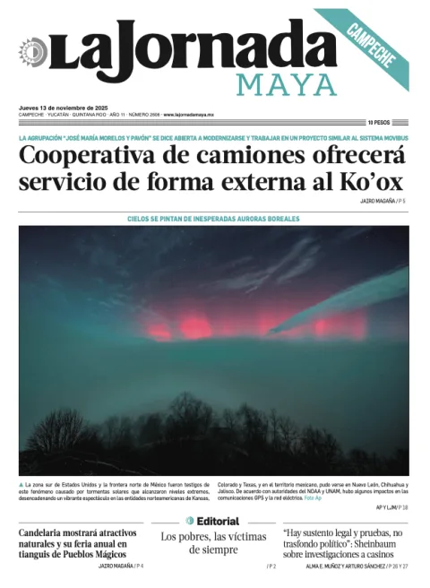 Portada de La Jornada Maya Campeche del jueves, 13 de noviembre de 2025
