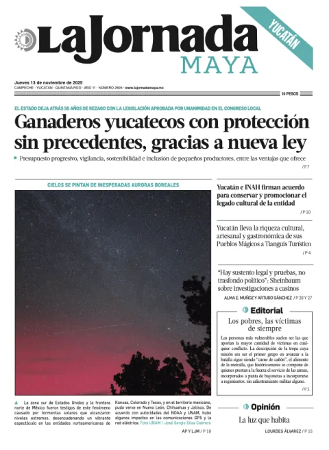 Portada de La Jornada Maya Yucatán del jueves, 13 de noviembre de 2025