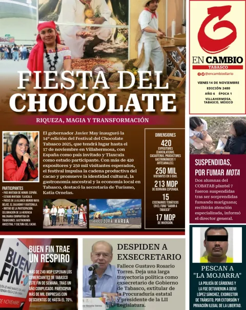 Portada de En Cambio - Tabasco (contraportada) del viernes, 14 de noviembre de 2025