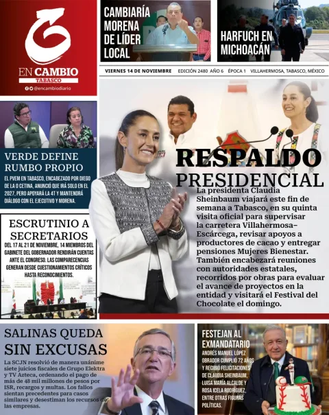 Portada de En Cambio - Tabasco (portada) del viernes, 14 de noviembre de 2025
