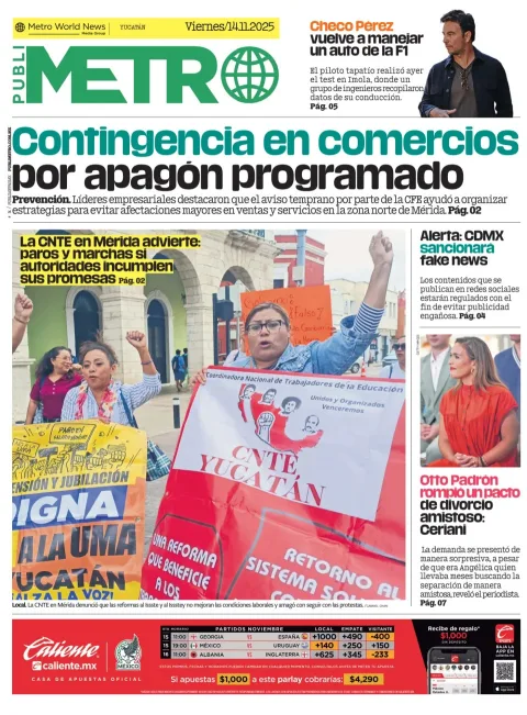 Portada de Publimetro Merida del viernes, 14 de noviembre de 2025