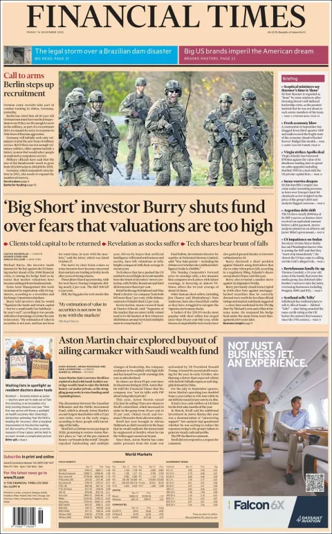 Portada de Financial Times del viernes, 14 de noviembre de 2025