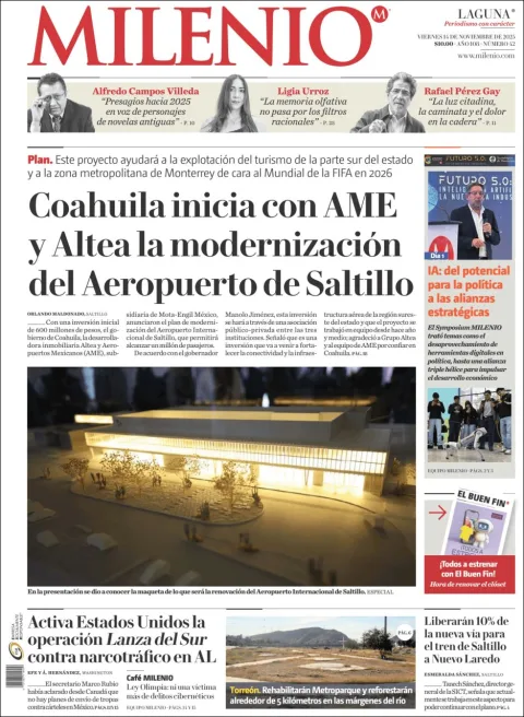 Portada de Milenio Laguna del viernes, 14 de noviembre de 2025