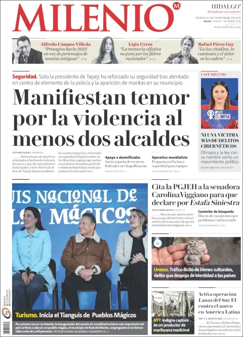 Portada de Milenio Hidalgo del viernes, 14 de noviembre de 2025