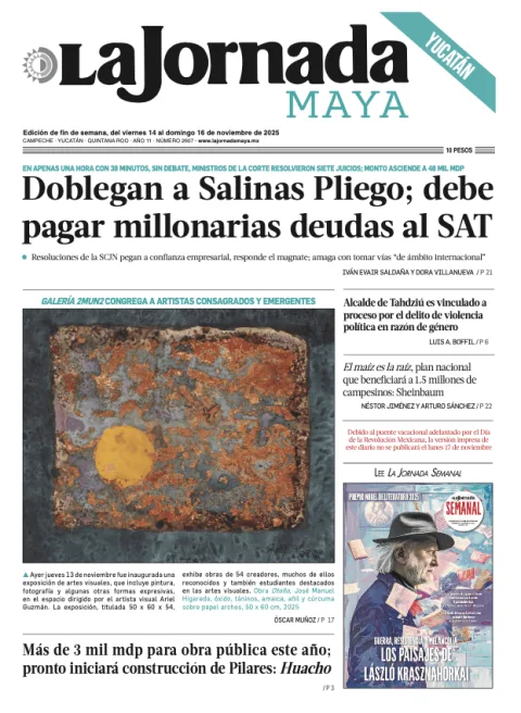 Portada de La Jornada Maya Yucatán del viernes, 14 de noviembre de 2025