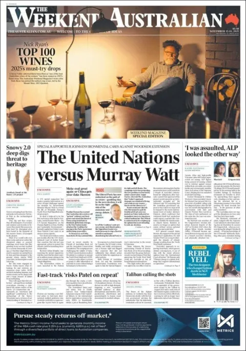 Portada de The Australian del sábado, 15 de noviembre de 2025