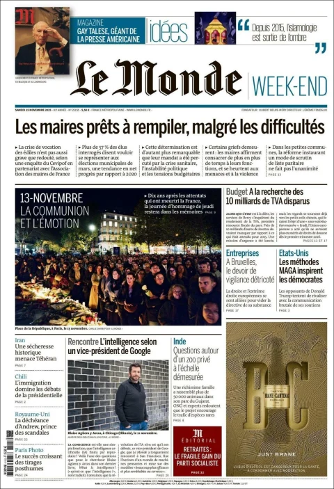 Portada de Le Monde del sábado, 15 de noviembre de 2025