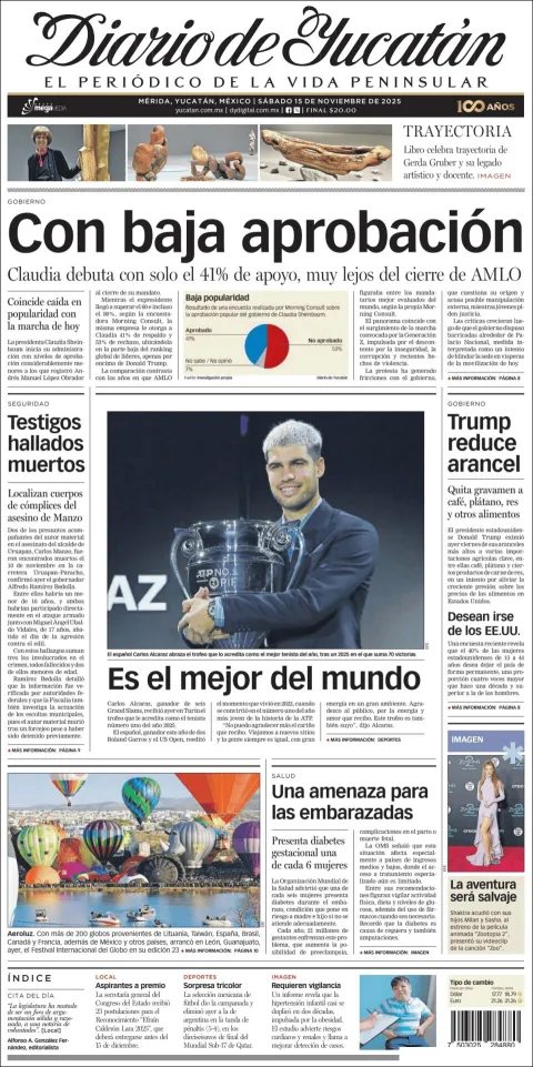 Portada de Diario de Yucatán del sábado, 15 de noviembre de 2025