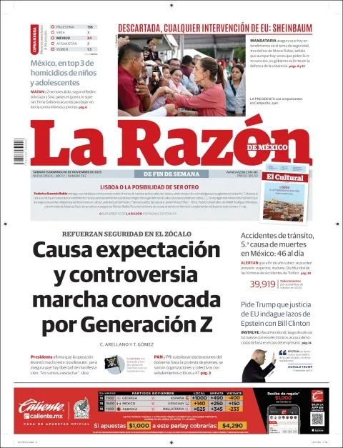 Portada de La Razon del sábado, 15 de noviembre de 2025