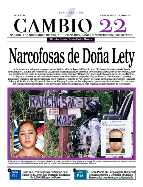 Portada de Diario Cambio 22 (portada) del sábado, 15 de noviembre de 2025