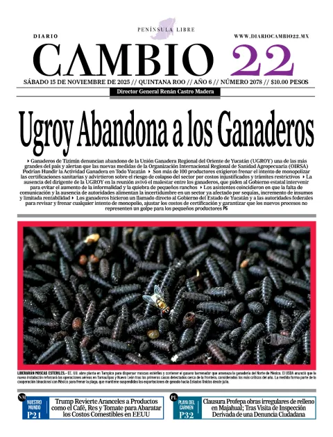 Portada de Diario Cambio 22 (contraportada) del sábado, 15 de noviembre de 2025