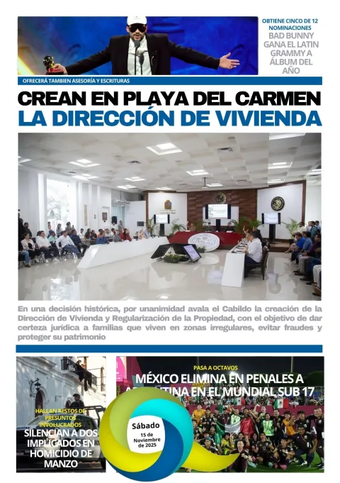 Portada de El Quintana Roo (contraportada) del sábado, 15 de noviembre de 2025