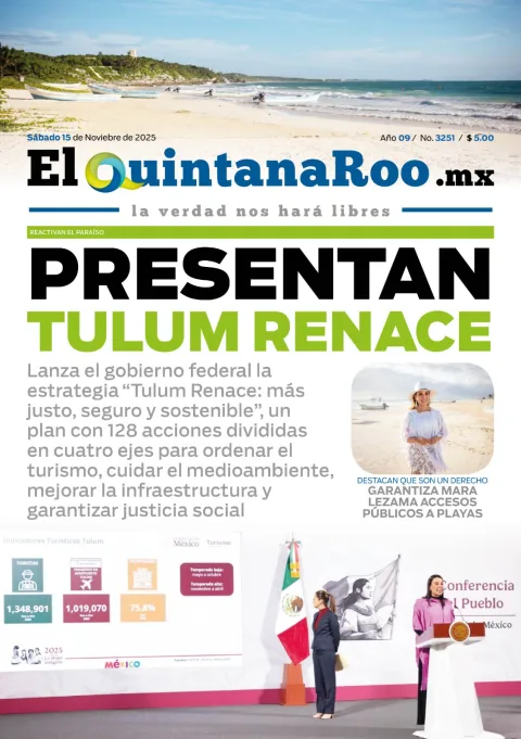 Portada de El Quintana Roo (portada) del sábado, 15 de noviembre de 2025