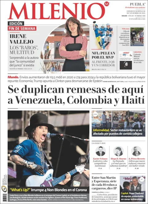 Portada de Milenio Puebla del sábado, 15 de noviembre de 2025