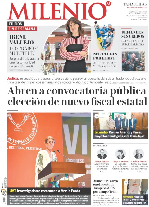 Portada de Milenio Tamaulipas del sábado, 15 de noviembre de 2025